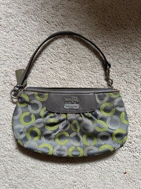 Coach Gray and Lime Signature Circle Wristlet